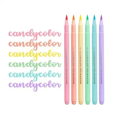 6 kolorów Miękki pędzel Fluorescencyjny zestaw długopisów Art Color Highlighter